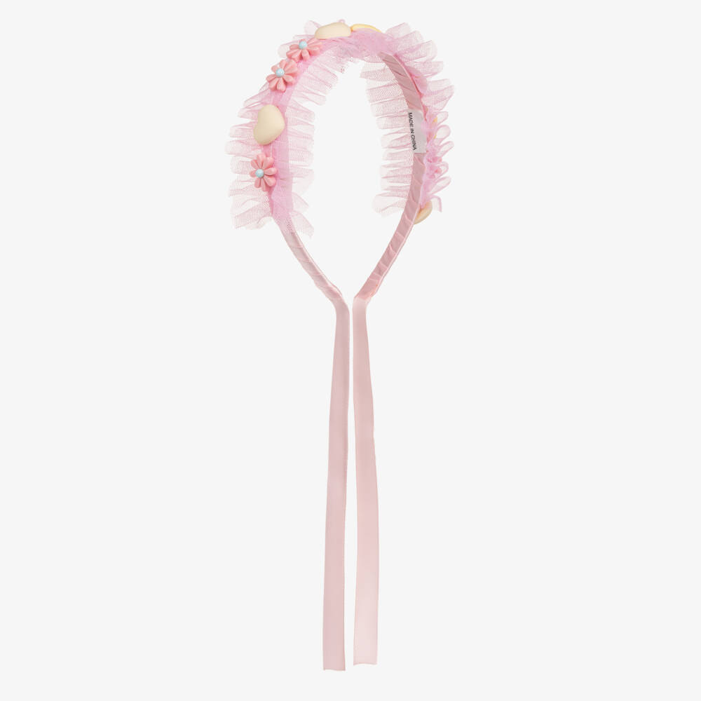 Billieblush-Girls Pale Pink Tulle Ruffle Hairband | Childrensalon