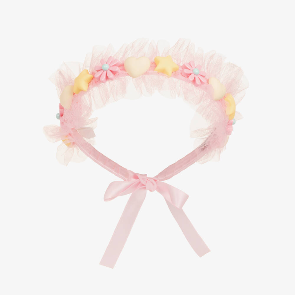 Billieblush-Girls Pale Pink Tulle Ruffle Hairband | Childrensalon