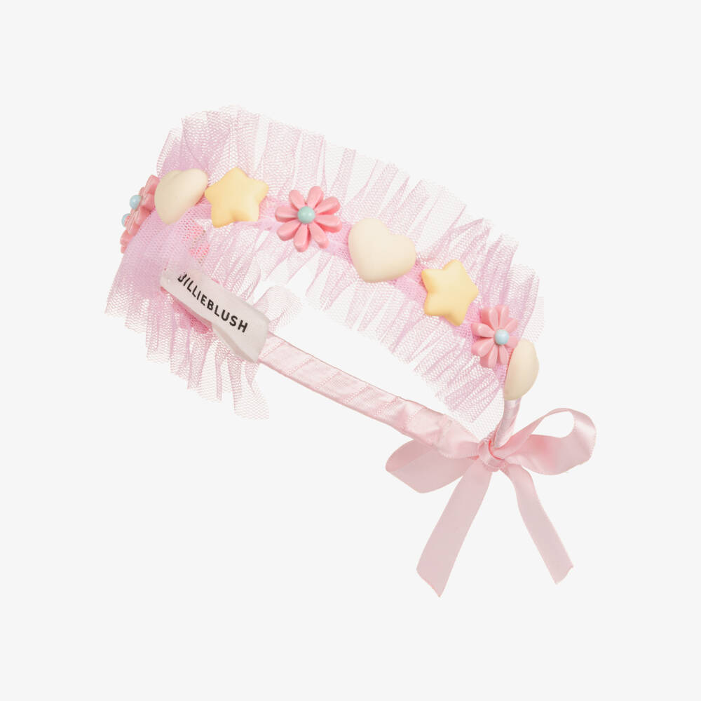 Billieblush-Girls Pale Pink Tulle Ruffle Hairband | Childrensalon