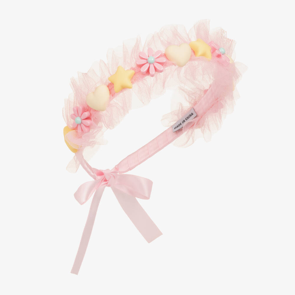 Billieblush-Girls Pale Pink Tulle Ruffle Hairband | Childrensalon