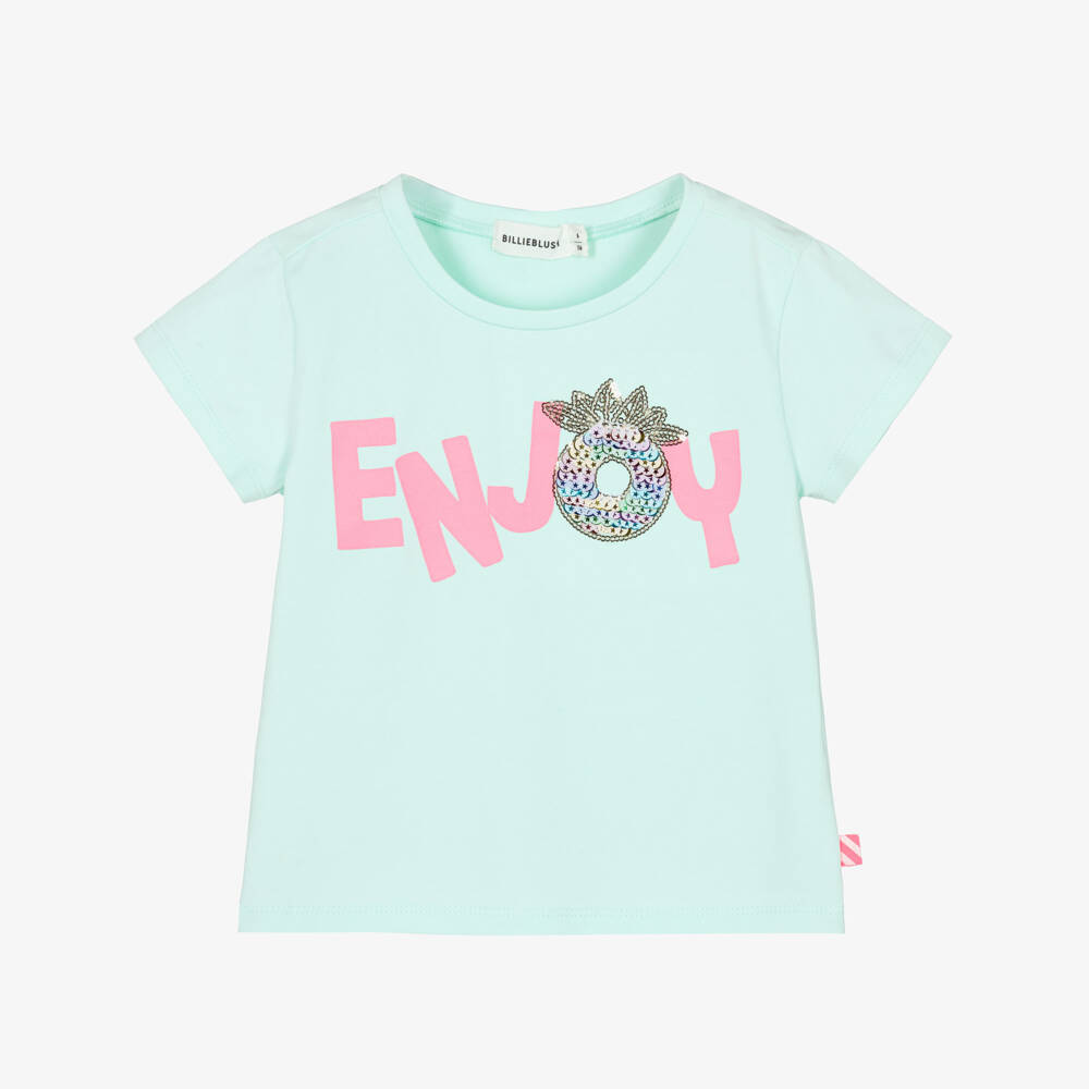 Billieblush-Girls Pastel Green Cotton T-Shirt with Sequinned Pineapple | Childrensalon