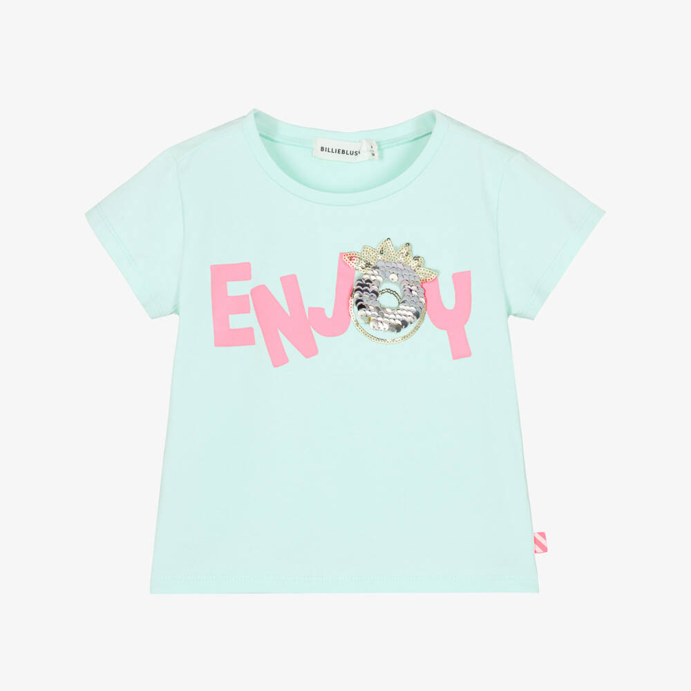 Billieblush-Girls Pastel Green Cotton T-Shirt with Sequinned Pineapple | Childrensalon