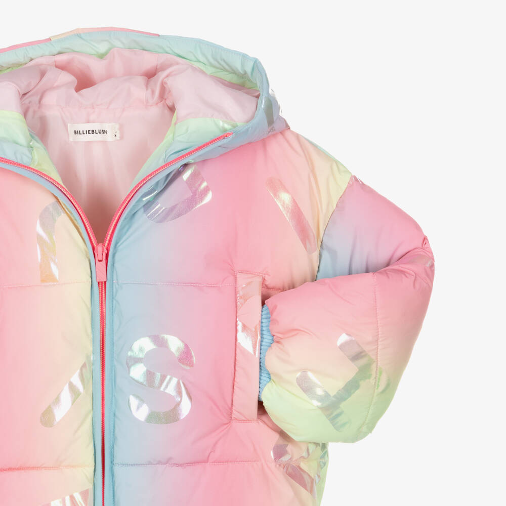 Billieblush-Girls Pastel Rainbow Zip-Up Puffer Jacket | Childrensalon