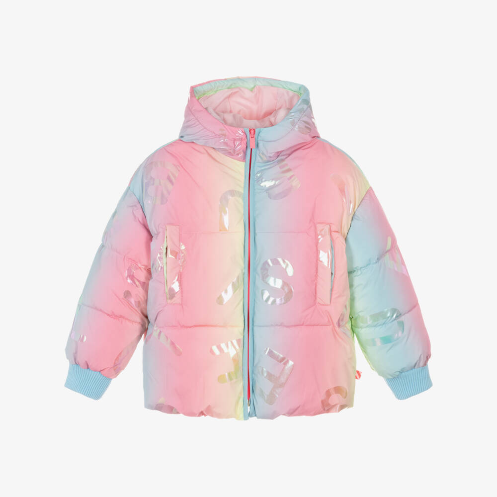 Billieblush-Girls Pastel Rainbow Zip-Up Puffer Jacket | Childrensalon