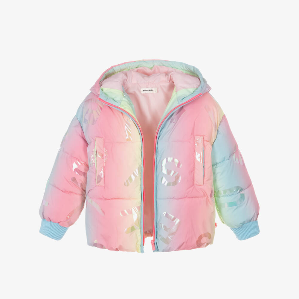Billieblush-Girls Pastel Rainbow Zip-Up Puffer Jacket | Childrensalon