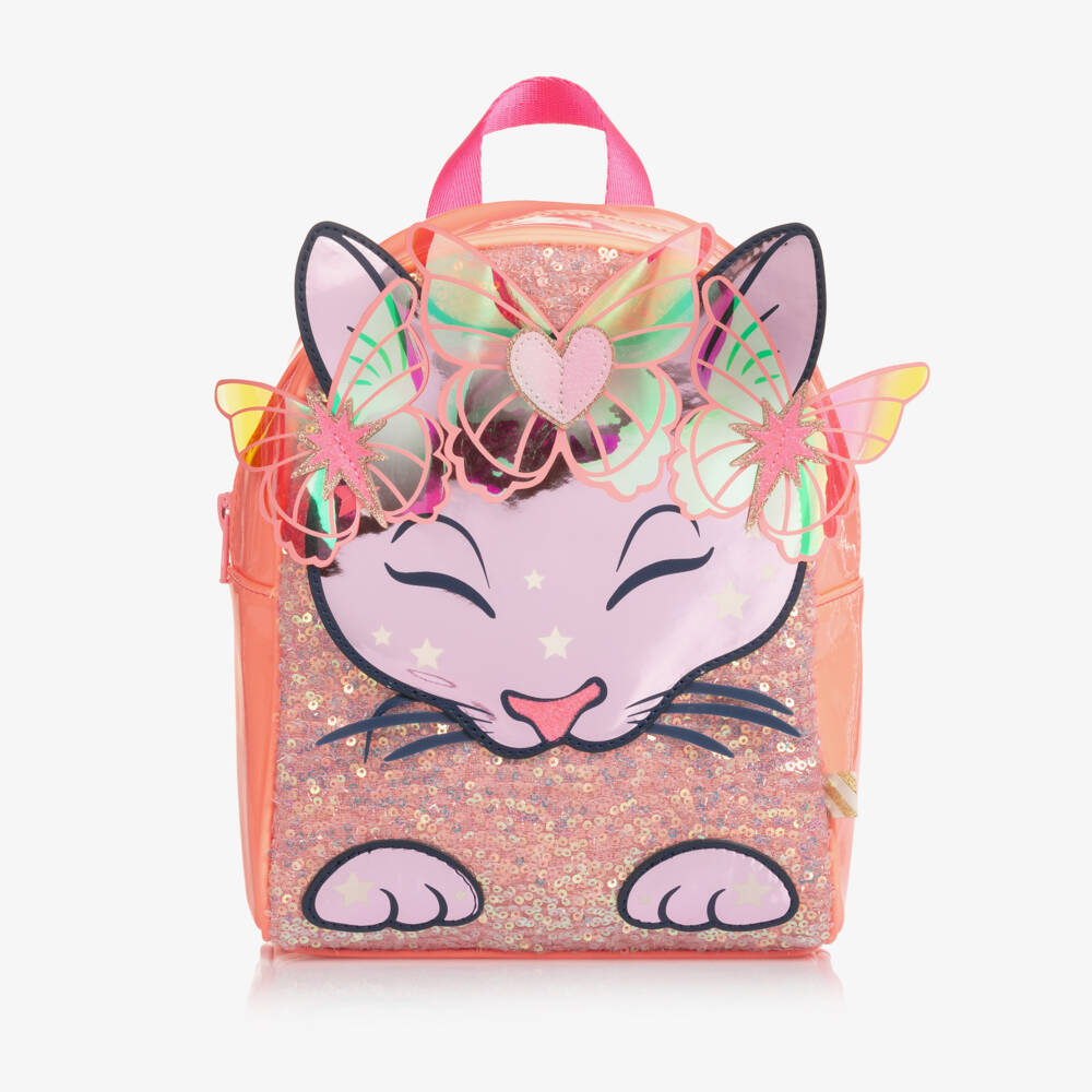 Billieblush-Girls Peach Pink Cat Mini Backpack (22cm) | Childrensalon