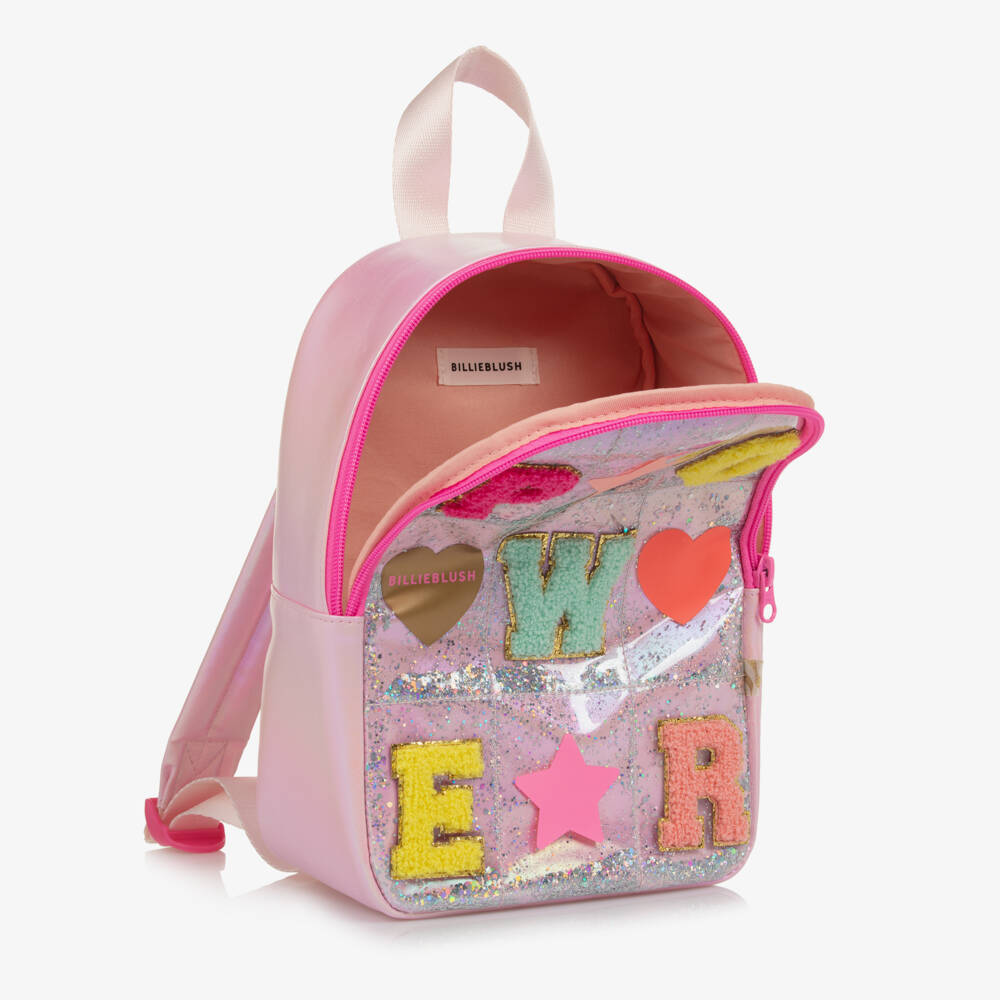 Billieblush-Girls Pink Backpack with Patches (26cm) | Childrensalon