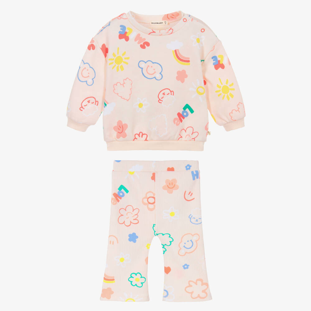 Billieblush-Girls Pink & Colourful Print Cotton Jersey Leggings Set | Childrensalon