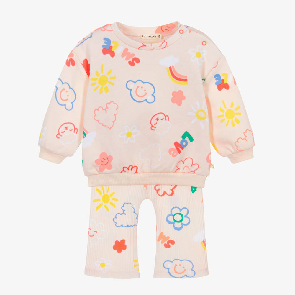 Billieblush-Girls Pink & Colourful Print Cotton Jersey Leggings Set | Childrensalon