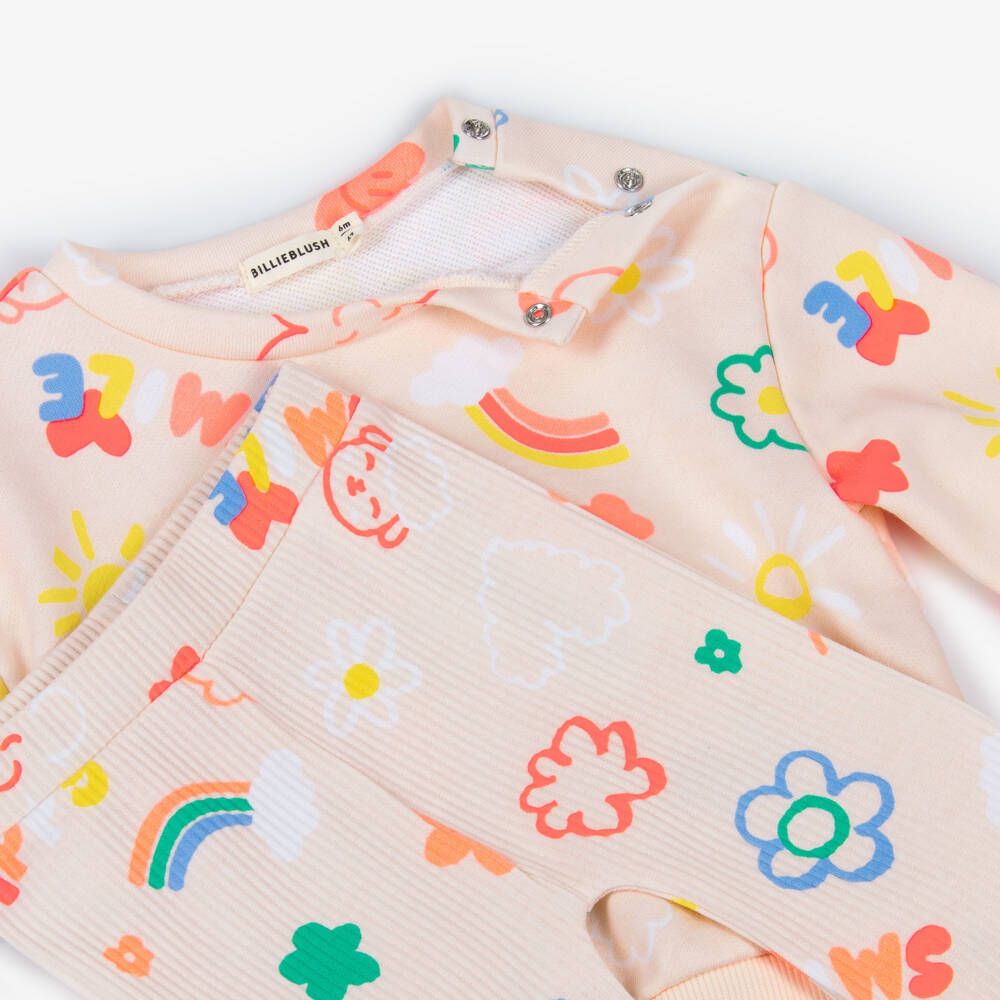 Billieblush-Girls Pink & Colourful Print Cotton Jersey Leggings Set | Childrensalon