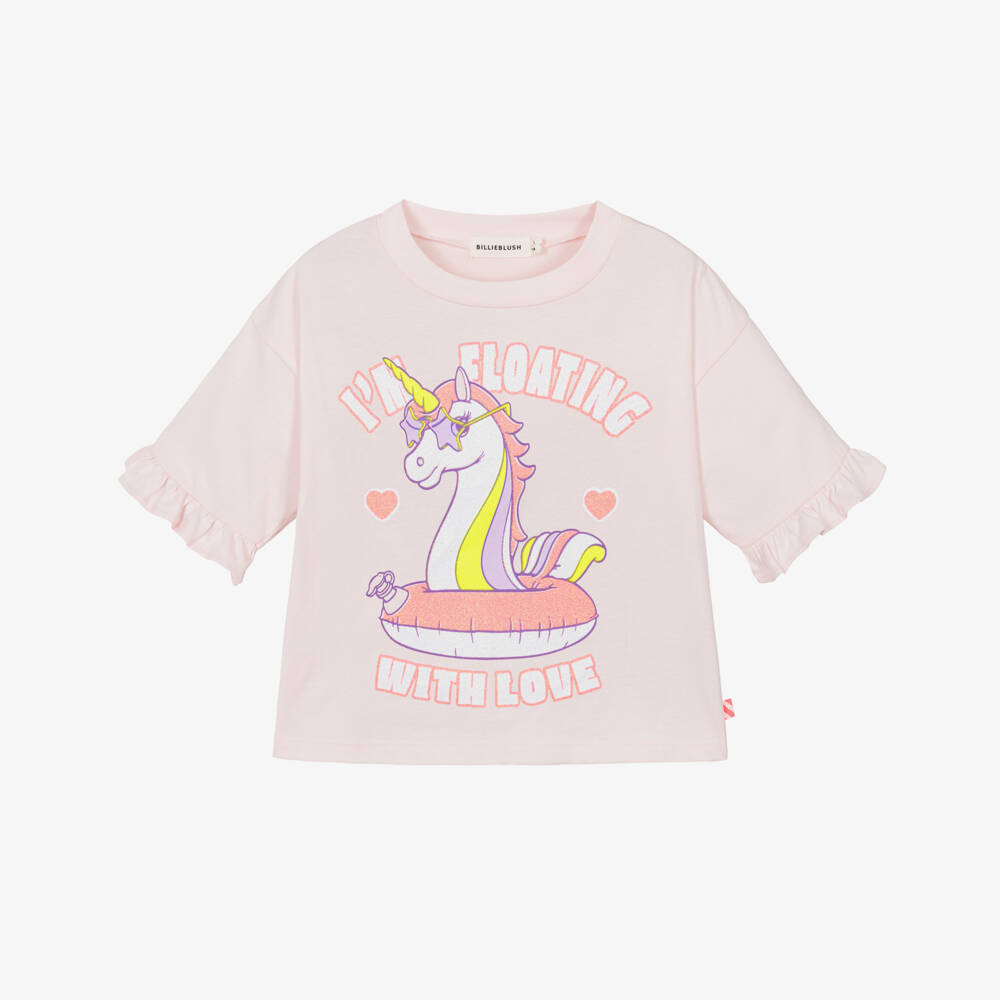 Billieblush-Girls Pink Cotton Floating Unicorn T-Shirt | Childrensalon