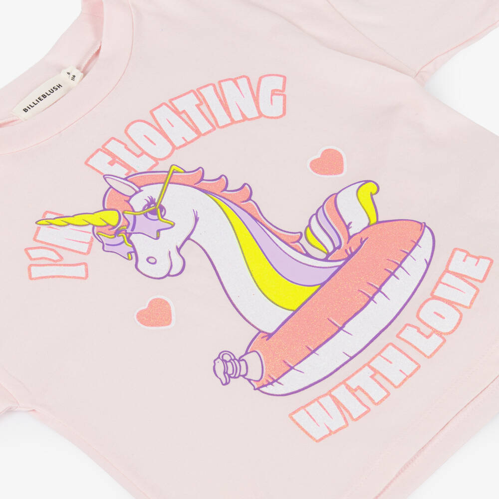Billieblush-Girls Pink Cotton Floating Unicorn T-Shirt | Childrensalon