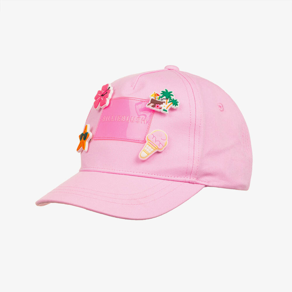 Billieblush-Girls Pink Cotton Logo Cap with Rubber Motifs | Childrensalon