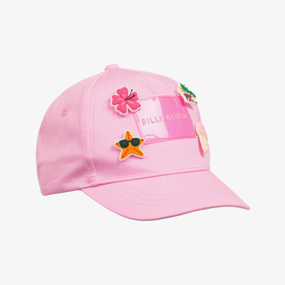 Billieblush-Girls Pink Cotton Logo Cap with Rubber Motifs | Childrensalon