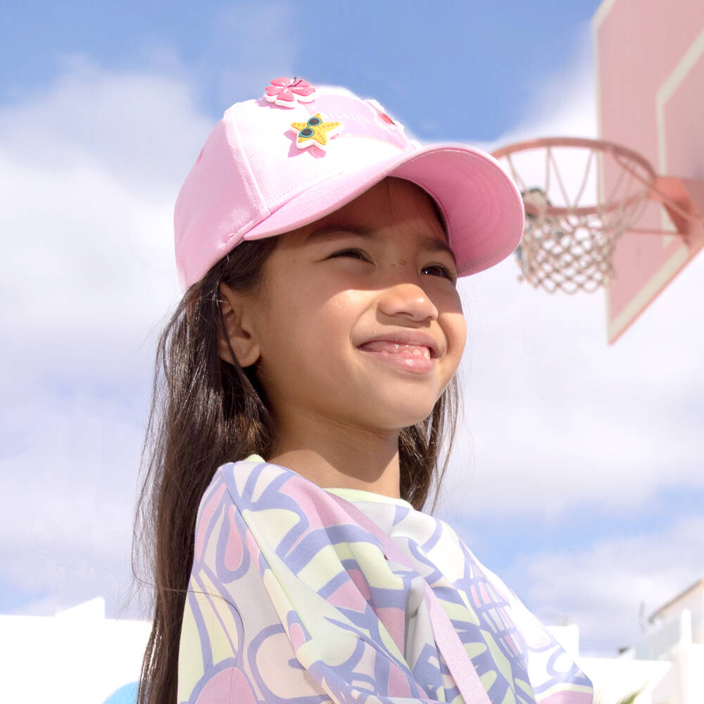 Billieblush-Girls Pink Cotton Logo Cap with Rubber Motifs | Childrensalon