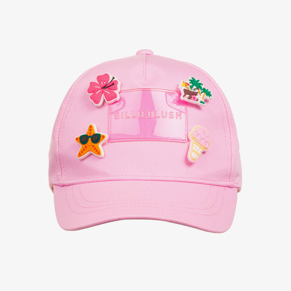Billieblush-Girls Pink Cotton Logo Cap with Rubber Motifs | Childrensalon