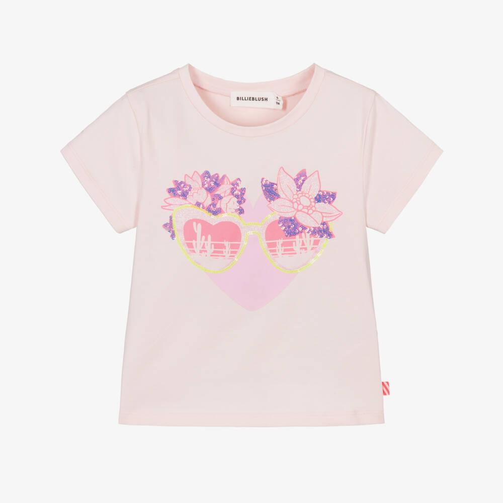 Billieblush-Girls Pink Cotton Sunglasses Motif T-Shirt | Childrensalon
