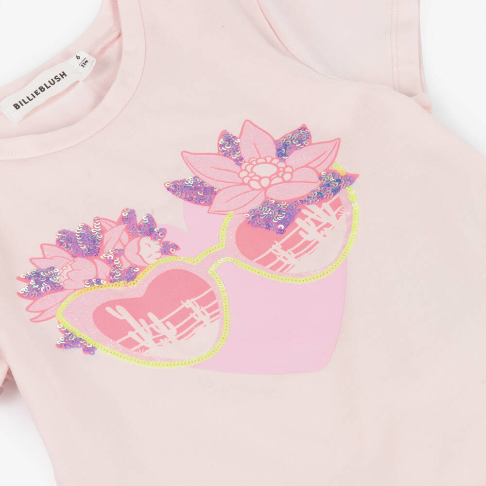 Billieblush-Girls Pink Cotton Sunglasses Motif T-Shirt | Childrensalon