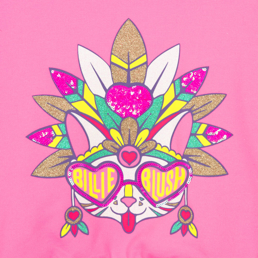 Billieblush-Girls Pink Cotton Sweatshirt with Glittery Cat Motif | Childrensalon