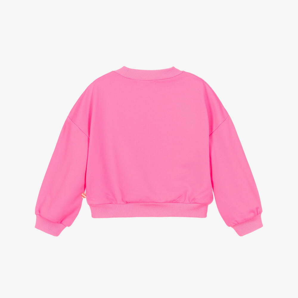 Billieblush-Girls Pink Cotton Sweatshirt with Glittery Cat Motif | Childrensalon