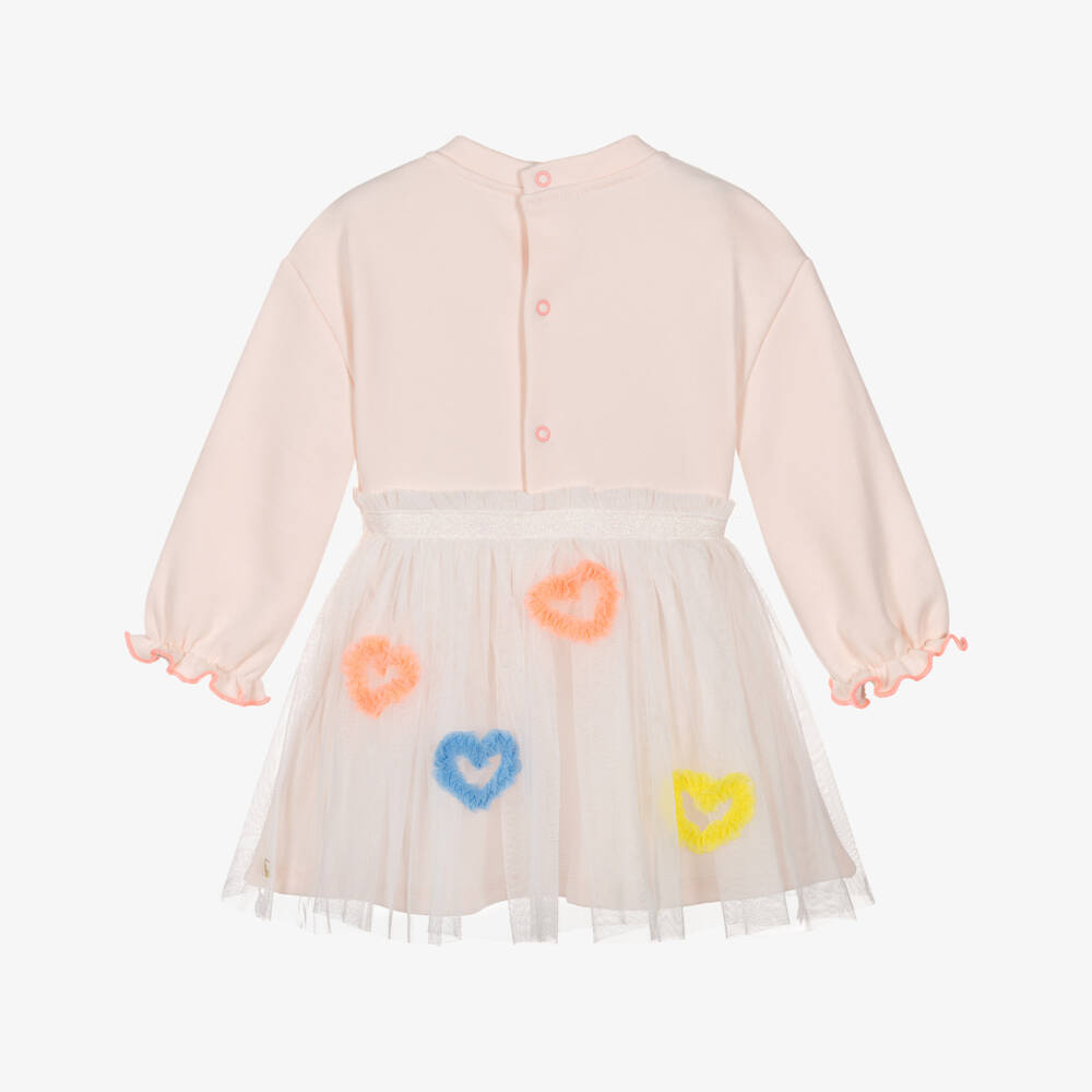 Billieblush-Girls Pink Cotton & Tulle Dress with Heart Appliqués | Childrensalon