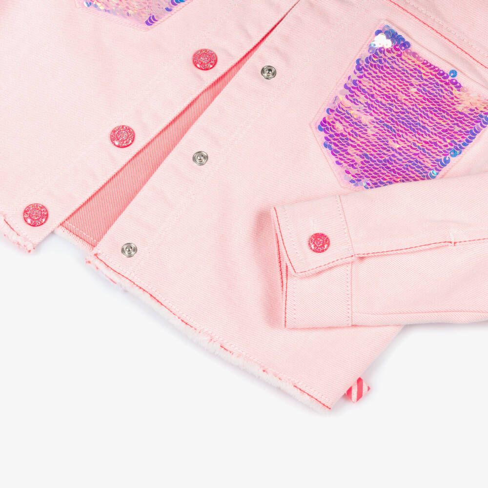 Billieblush-Girls Pink Denim Jacket with Sequinned Pockets | Childrensalon
