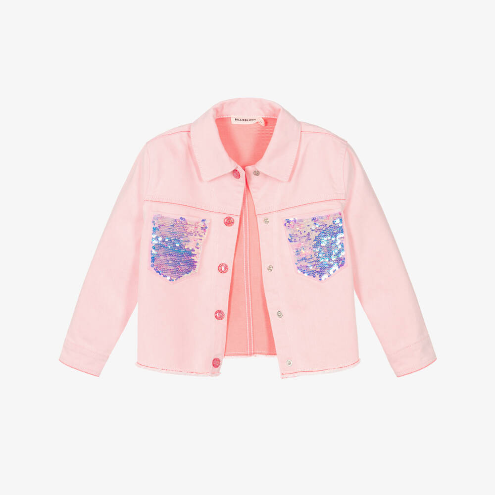 Billieblush-Girls Pink Denim Jacket with Sequinned Pockets | Childrensalon