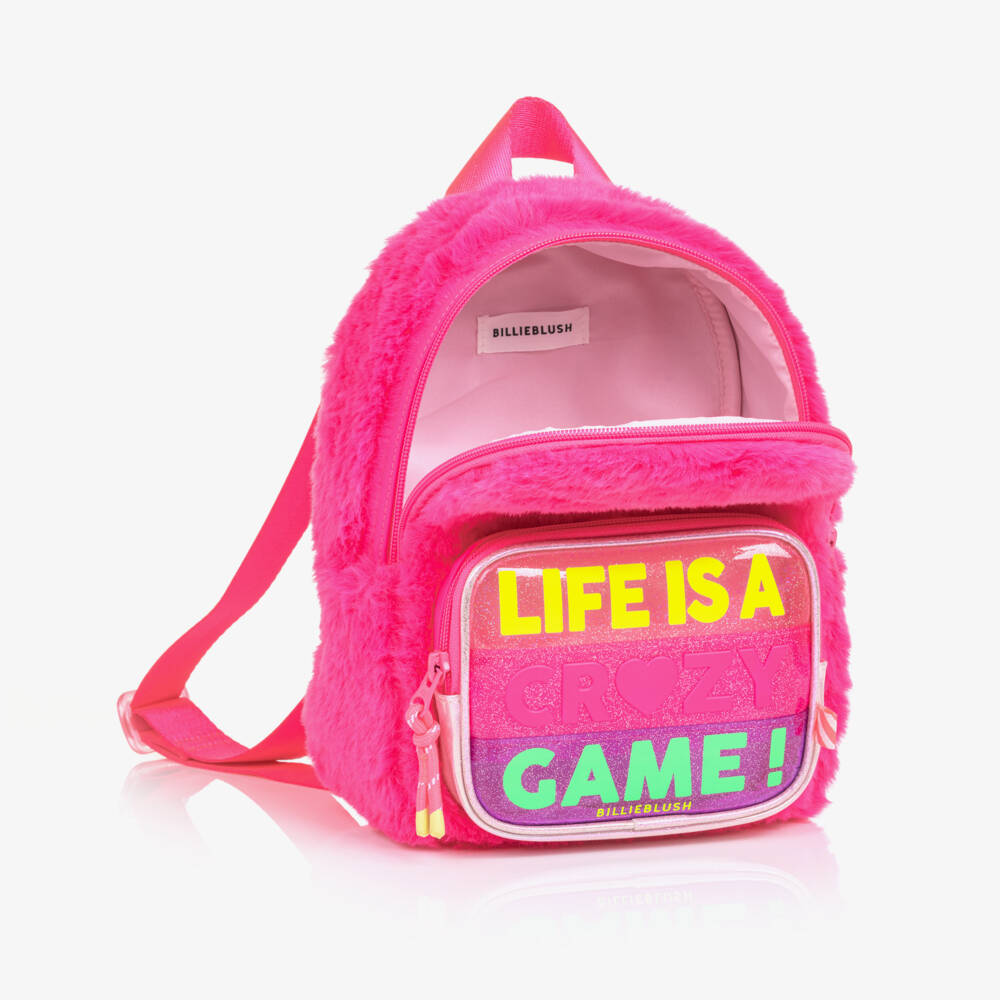 Billieblush-Girls Pink Fluffy Backpack (24cm) | Childrensalon