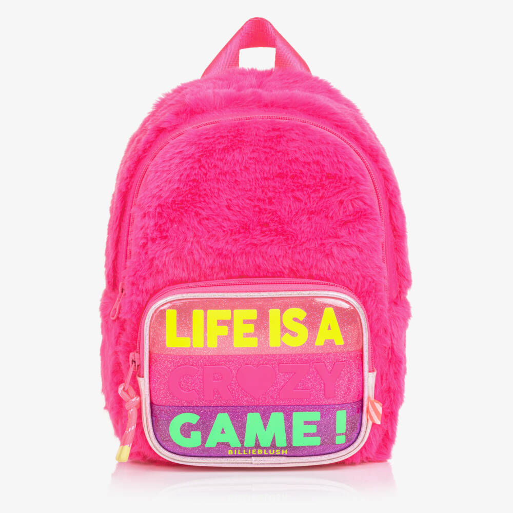 Billieblush-Girls Pink Fluffy Backpack (24cm) | Childrensalon