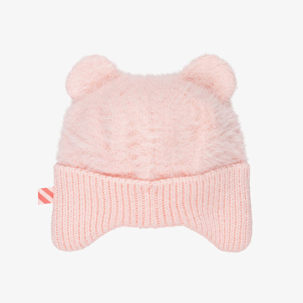 Billieblush-Girls Pink Fluffy Beanie Hat with Ears | Childrensalon