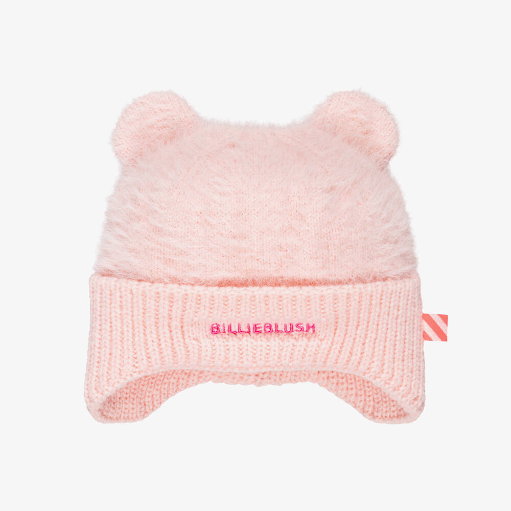 Billieblush-Girls Pink Fluffy Beanie Hat with Ears | Childrensalon