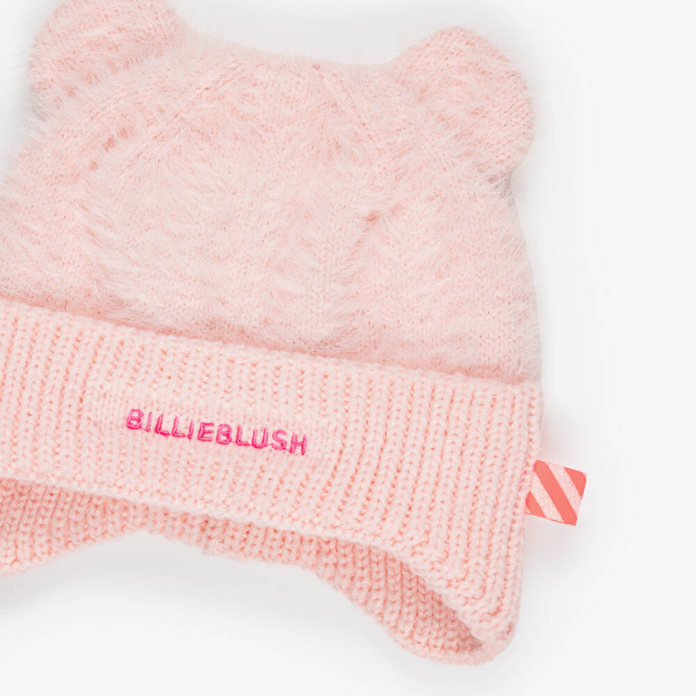 Billieblush-Girls Pink Fluffy Beanie Hat with Ears | Childrensalon