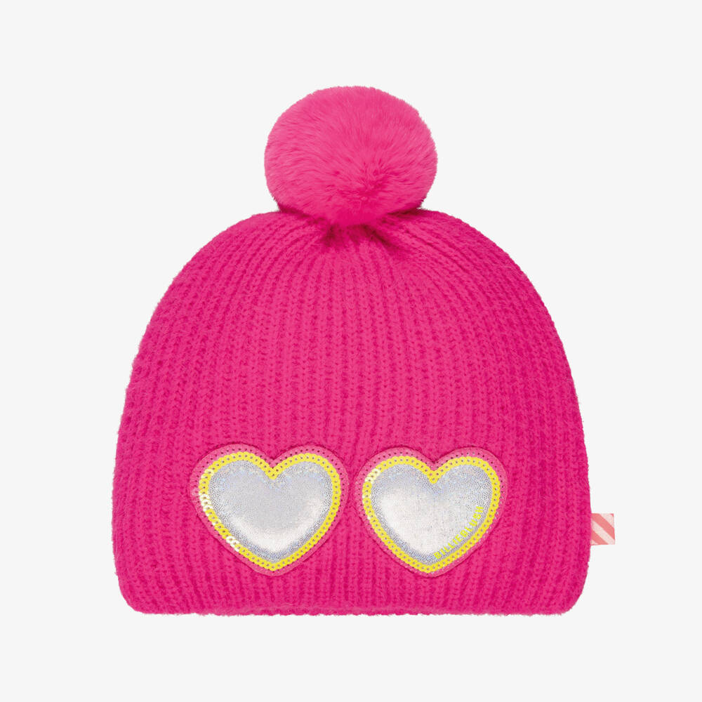 Billieblush-Girls Pink Fluffy Knit Pom-Pom Hat | Childrensalon