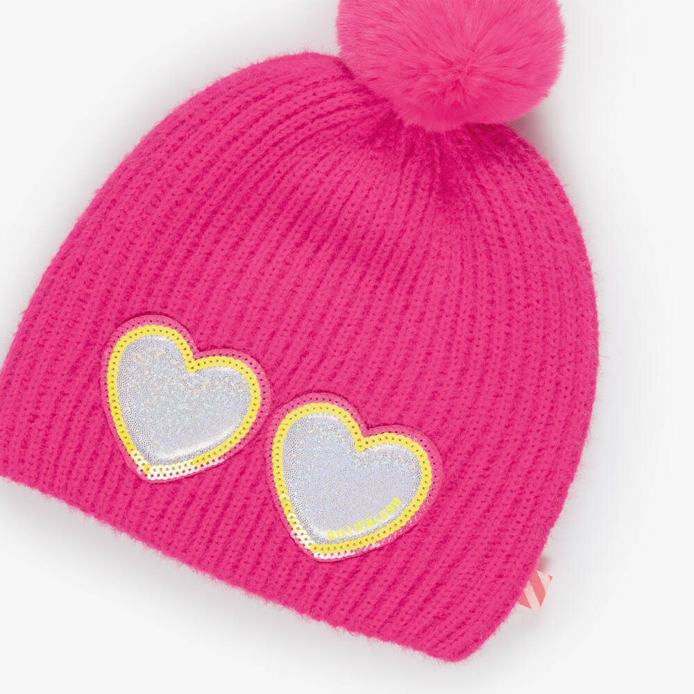 Billieblush-Girls Pink Fluffy Knit Pom-Pom Hat | Childrensalon