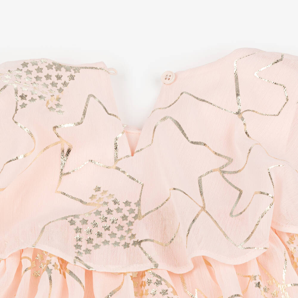 Billieblush-Платье розово-золотистое из крепа со звёздами | Childrensalon