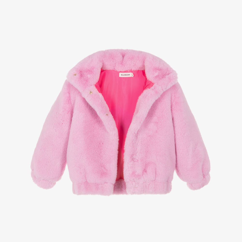 Billieblush-Girls Pink Heart & Rainbow Faux Fur Jacket | Childrensalon
