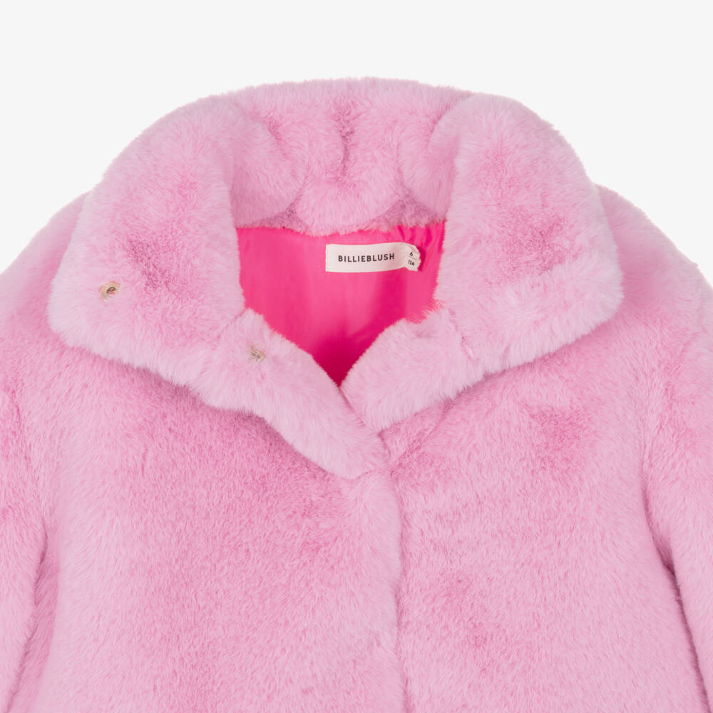 Billieblush-Girls Pink Heart & Rainbow Faux Fur Jacket | Childrensalon