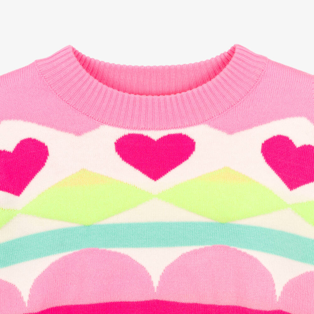 Billieblush-Girls Pink Intarsia Knit Heart Sweater | Childrensalon