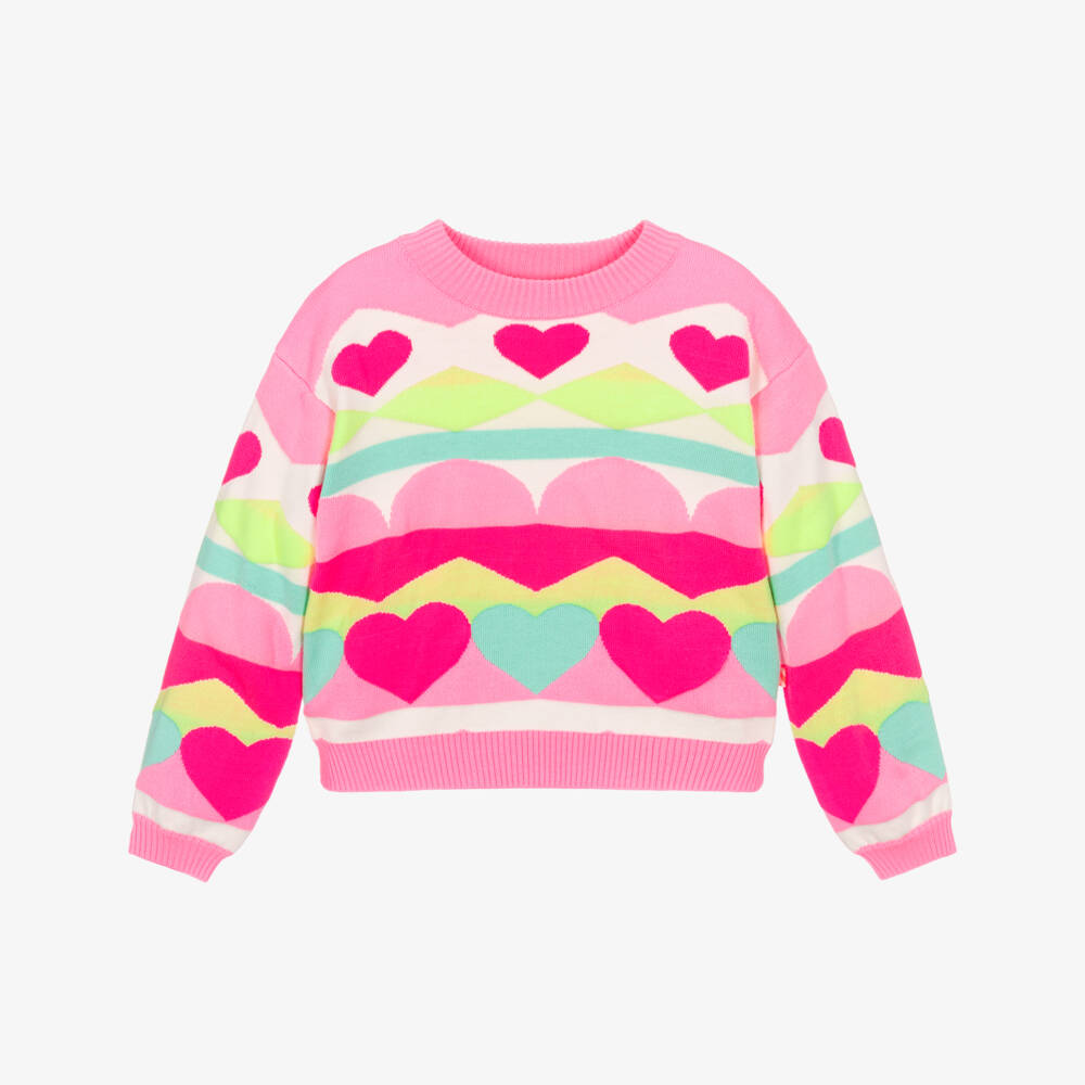 Billieblush-Girls Pink Intarsia Knit Heart Sweater | Childrensalon