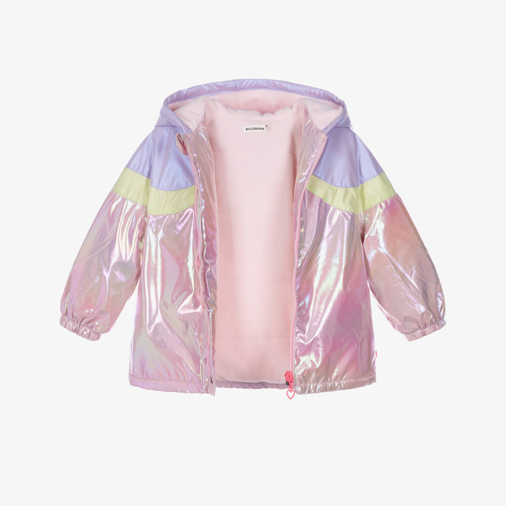 Billieblush-Girls Pink Iridescent Hooded Coat with Bow Back | Childrensalon