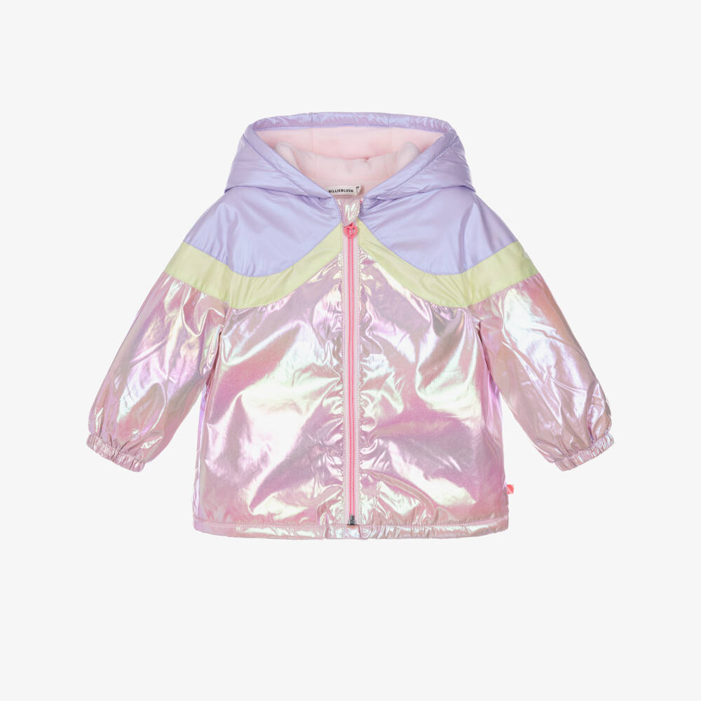 Billieblush-Girls Pink Iridescent Hooded Coat with Bow Back | Childrensalon