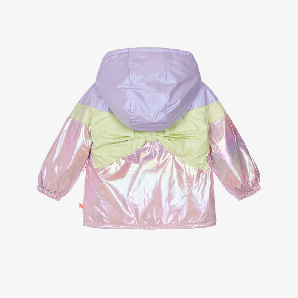 Billieblush-Girls Pink Iridescent Hooded Coat with Bow Back | Childrensalon