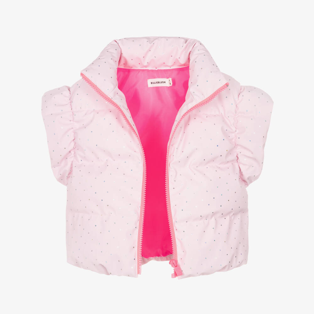 Billieblush-Girls Pink Iridescent Polka Dot Gilet | Childrensalon