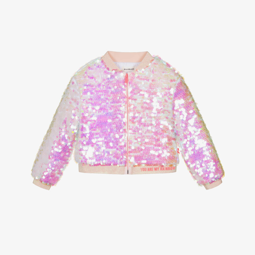 Billieblush-جاكيت منفوخ مزين بالترتر اللامع لون زهري للبنات | Childrensalon