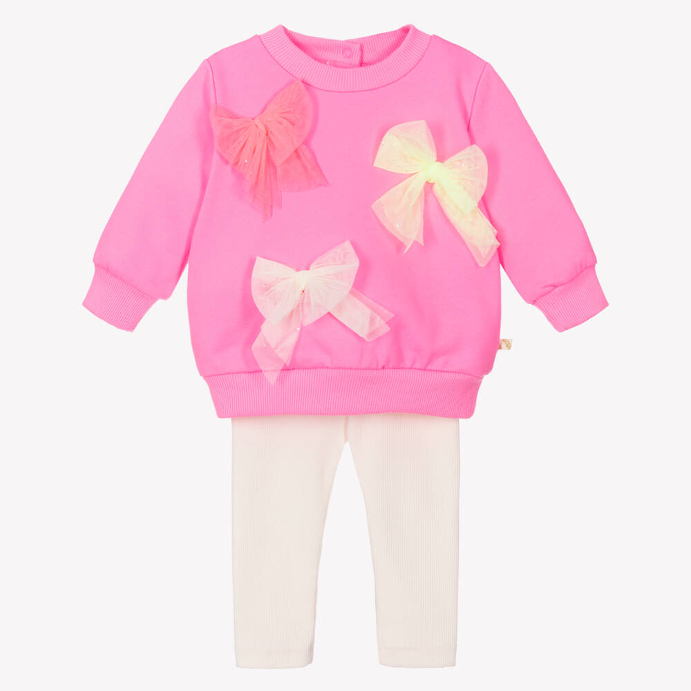 Billieblush-Girls Pink & Ivory Leggings Set with Tulle Bows | Childrensalon