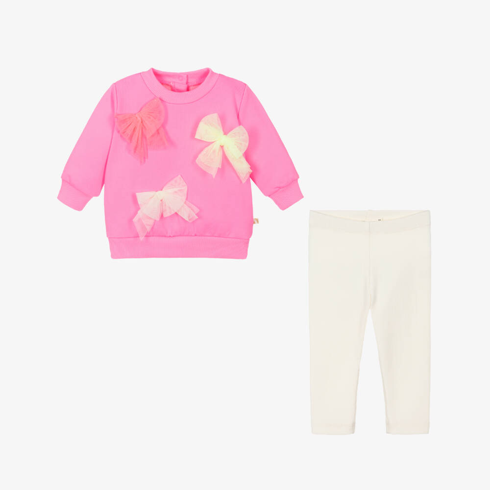 Billieblush-Girls Pink & Ivory Leggings Set with Tulle Bows | Childrensalon