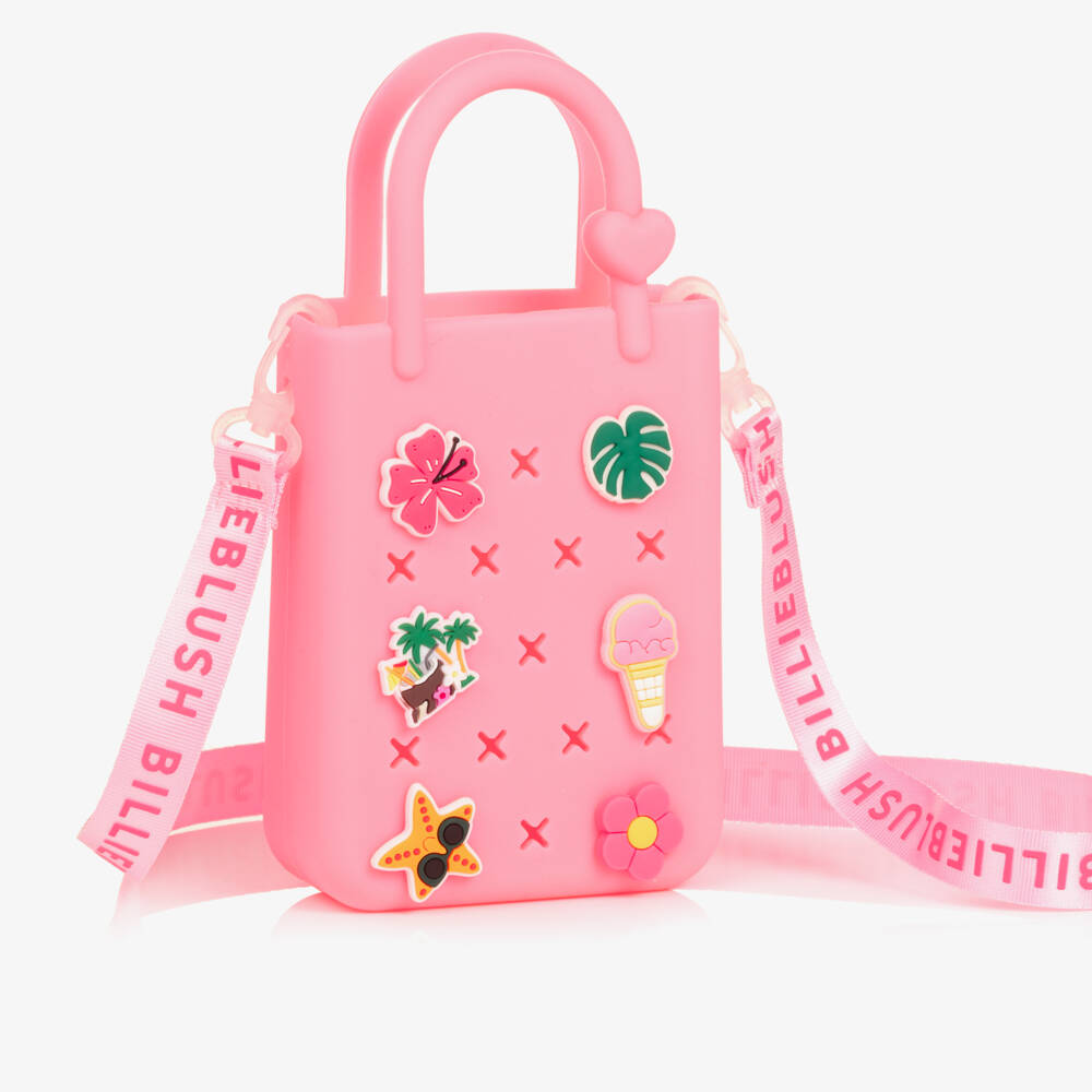 Billieblush-Сумка розовая резиновая с тропическими значками для девочек (15см) | Childrensalon