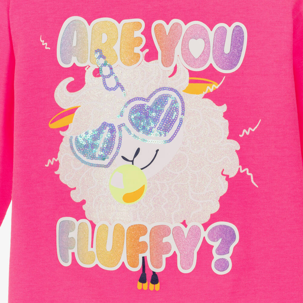 Billieblush-Girls Pink Jersey Top with Glittery Sheep Print | Childrensalon