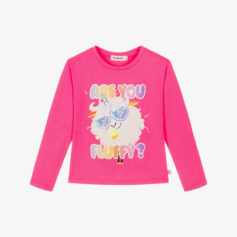 Billieblush-Girls Pink Jersey Top with Glittery Sheep Print | Childrensalon