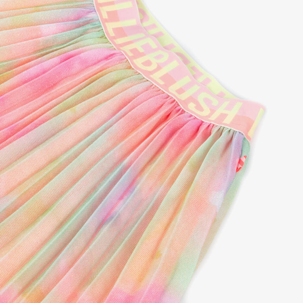 Billieblush-Girls Pink Lilac & Green Glittery Pleated Logo Skirt | Childrensalon